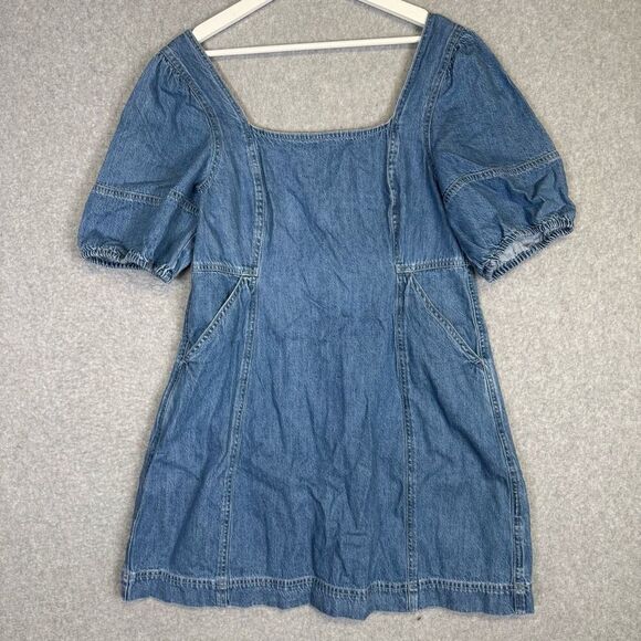Madewell Women's Size 14 Short Sleeve Baby Doll Mini Dress 100% Cotton Denim - Picture 1 of 7